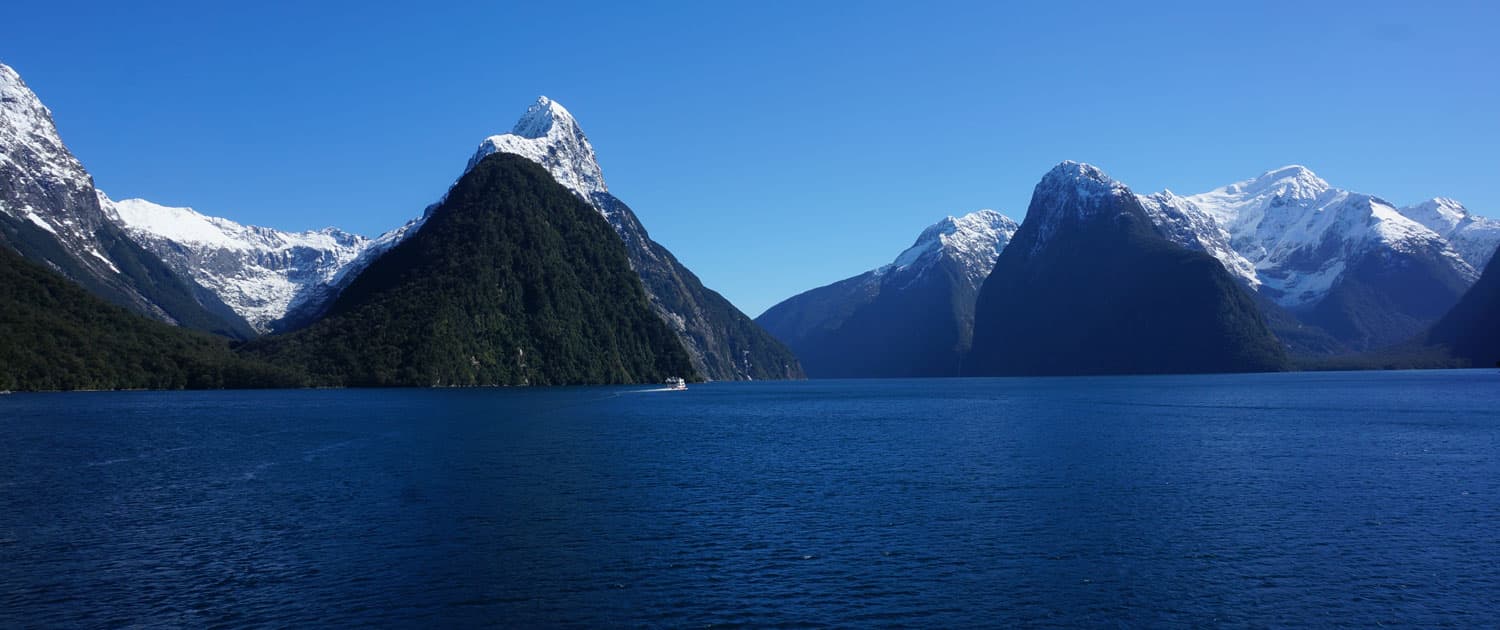 Milford Sound with snowcapped mountains
